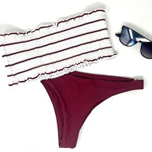 SHEIN Burgundy and White Bikini Set